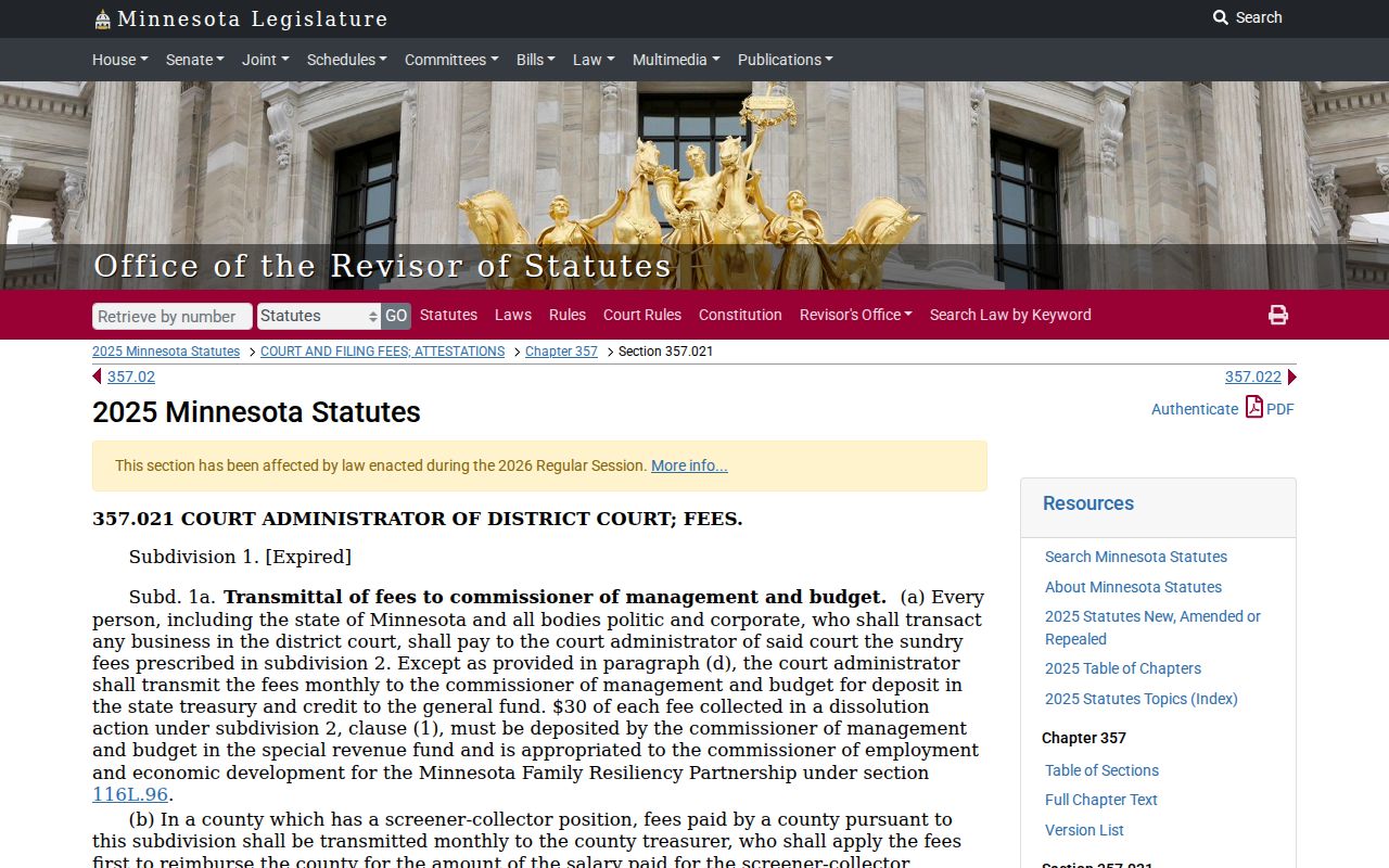 Dakota County civil dockets district-court fee statute