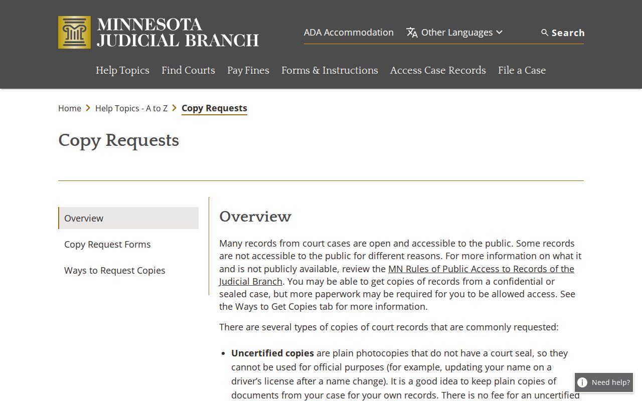 Dakota County court records copy request information