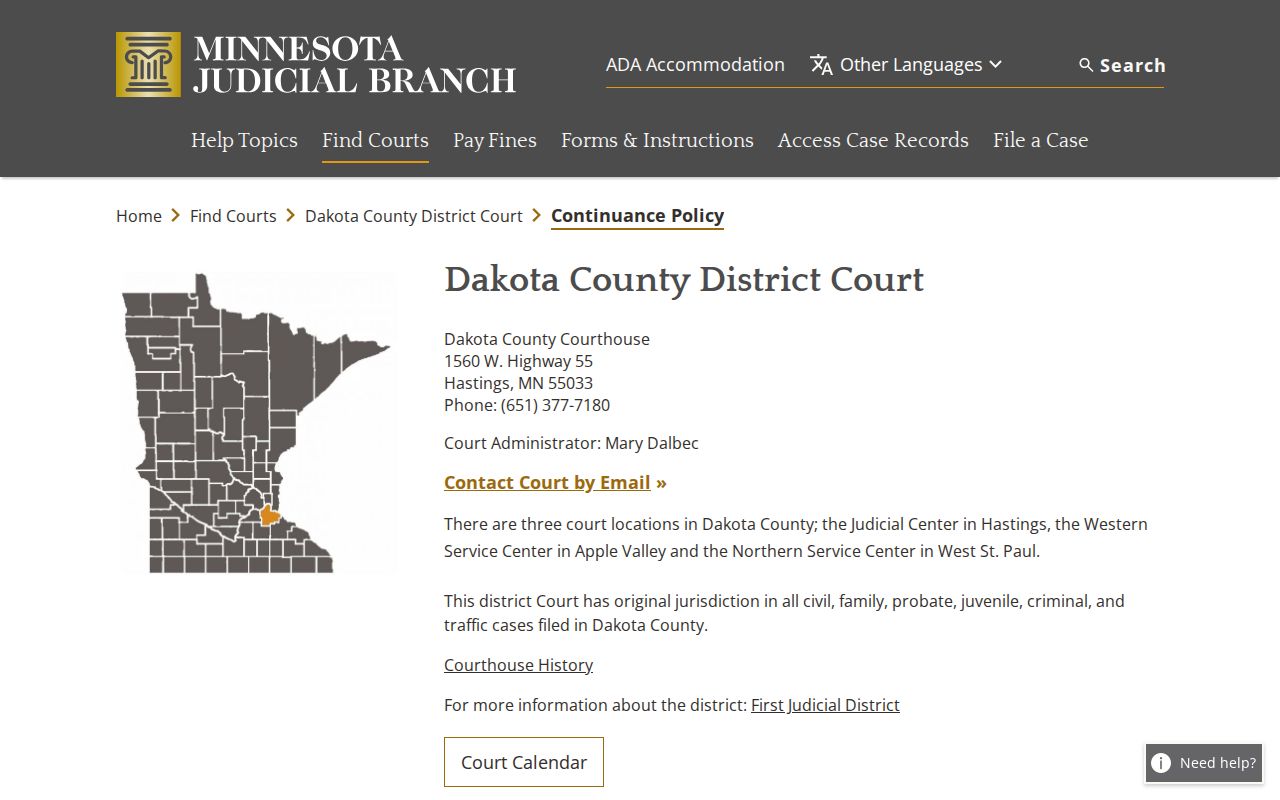 Dakota County court records continuance policy source