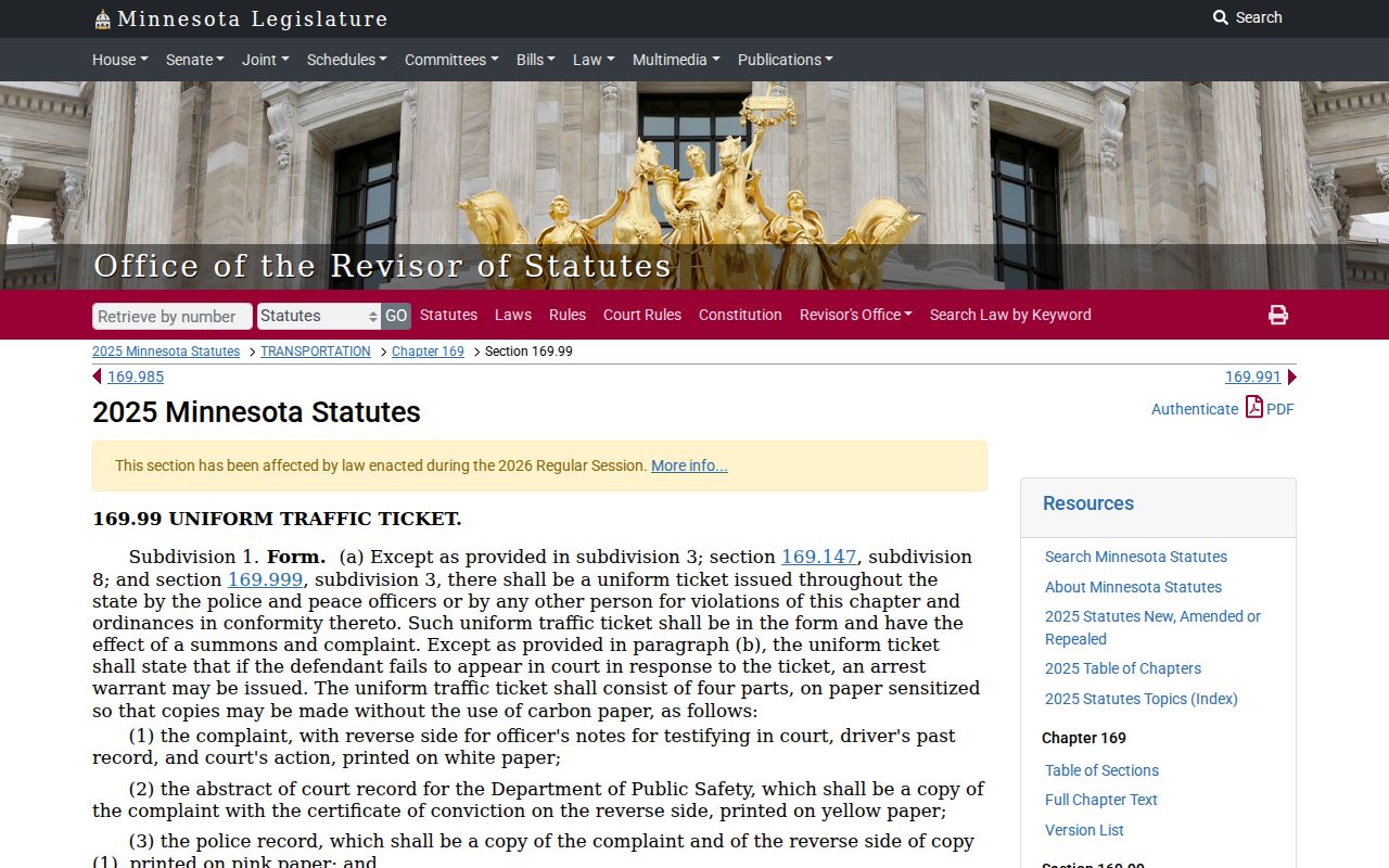Dakota County traffic court records uniform ticket statute source