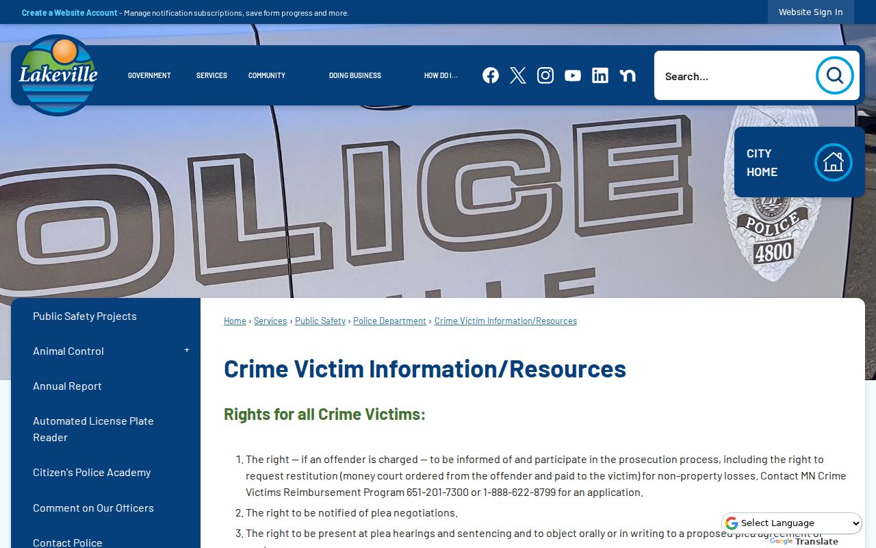 Lakeville court docket city victim-resources page