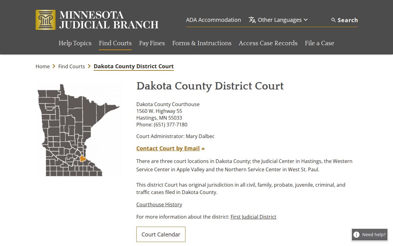 Dakota County court docket official court landing and service locations