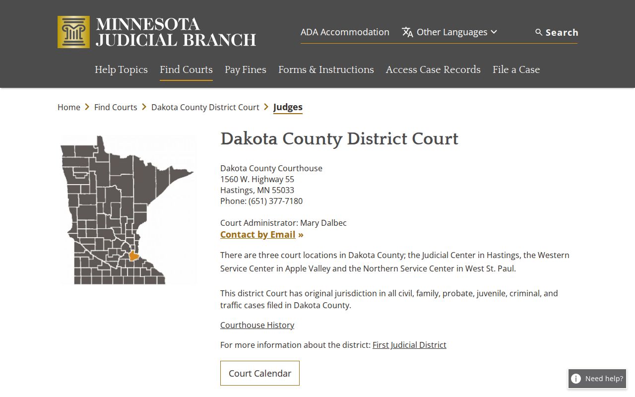 Dakota County court docket judicial directory