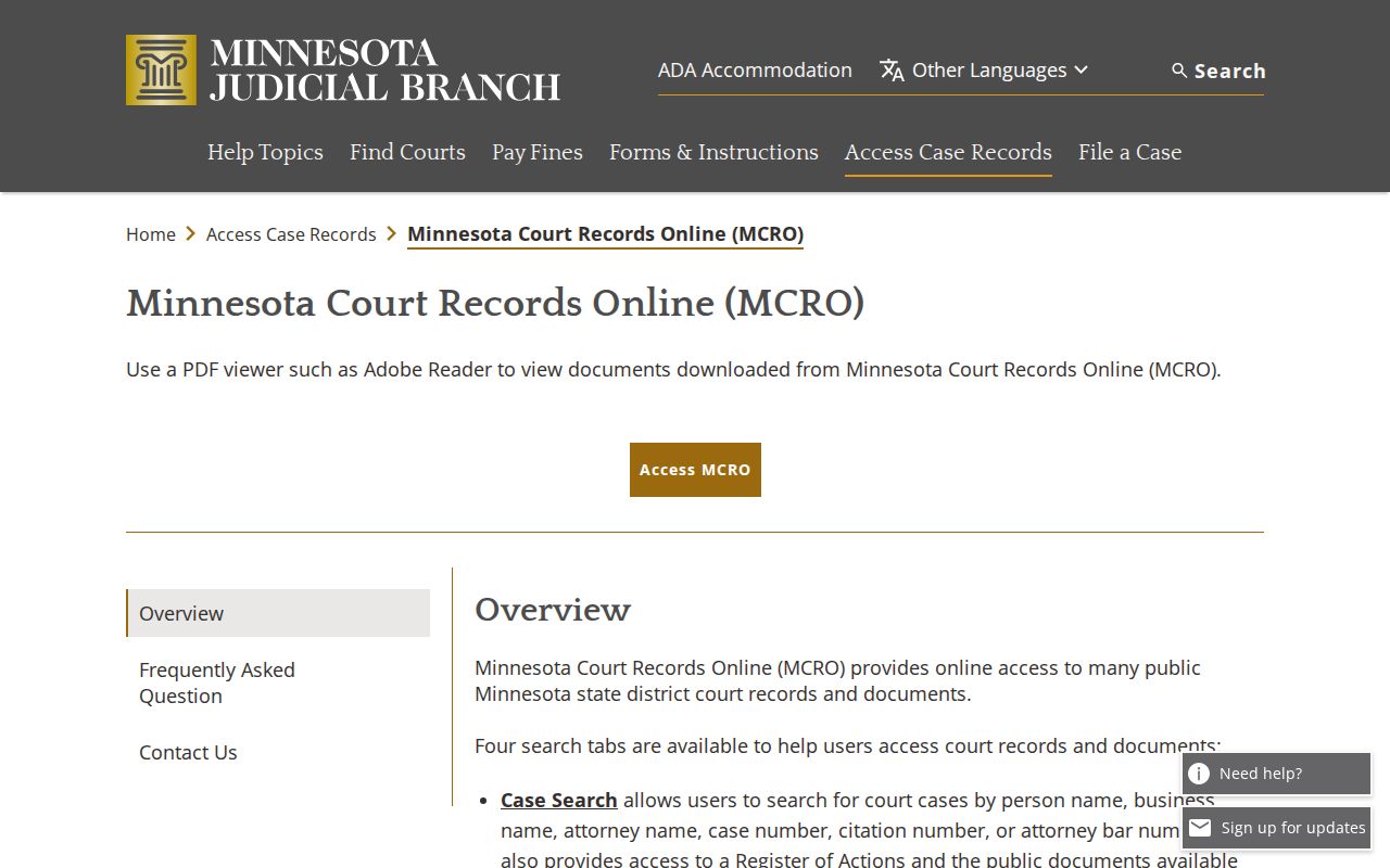 Dakota County court docket MCRO public search overview